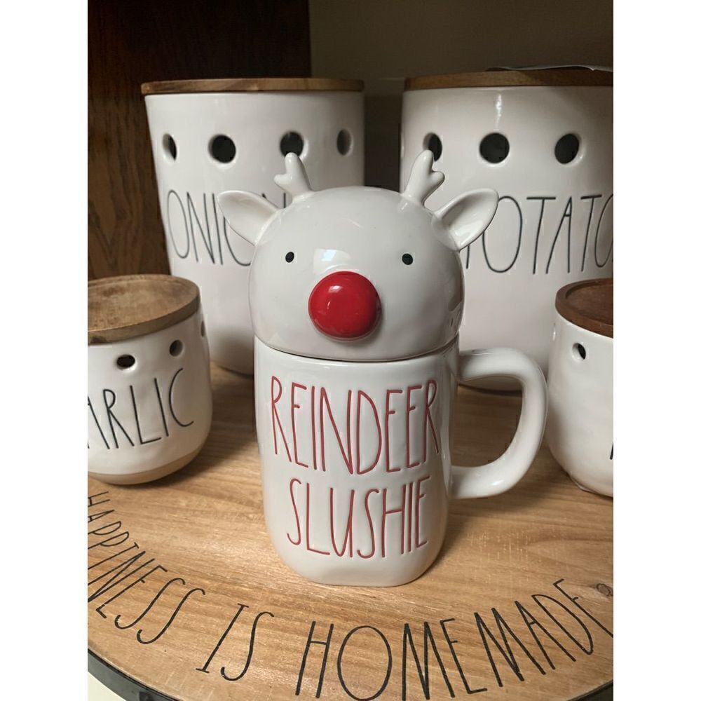 Rae dunn reindeer slushie mug with topper